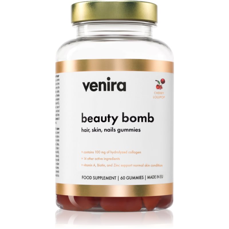 Venira Beauty Bomb gumoví medvídci pro krásné vlasy, pleť a nehty příchuť Cherry Lollipop 60 ks