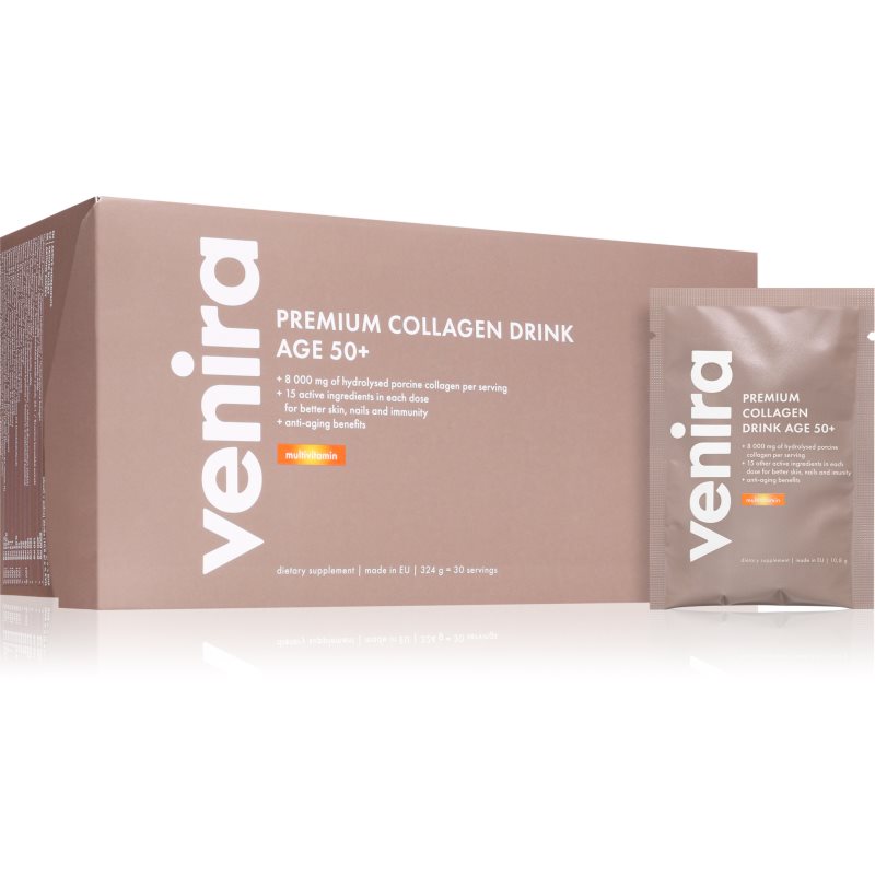 Venira Premium Collagen Drink Age 50+ hydrolyzovaný kolagén pre krásne vlasy, pleť a nechty príchuť Multivitamin 30 ks