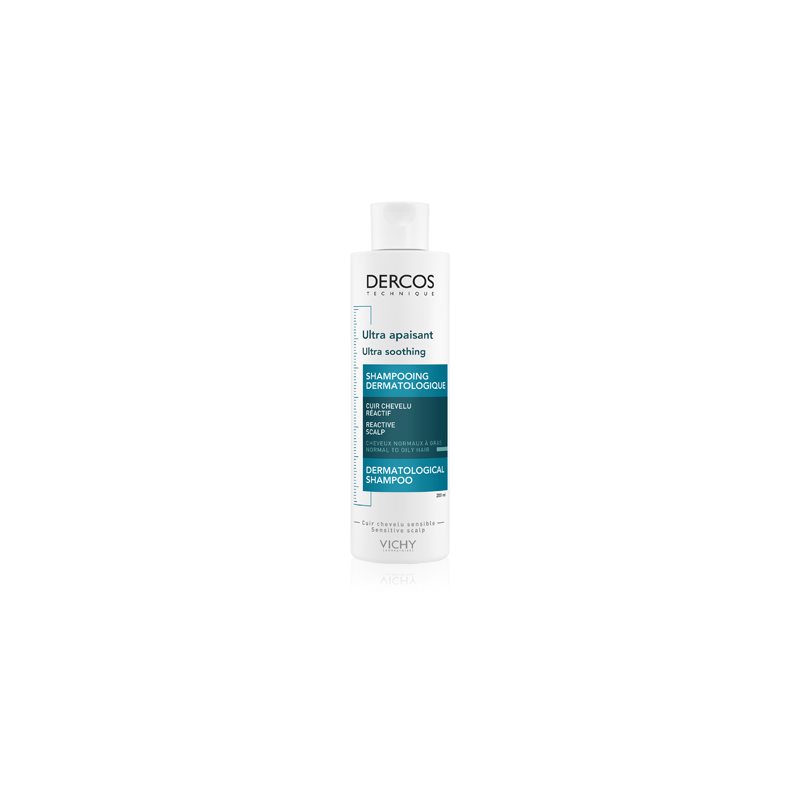 

Vichy Dercos Ultra Soothing ультразаспокоюючий шампунь для нормального та жирного волосся та чутливої шкіри голови