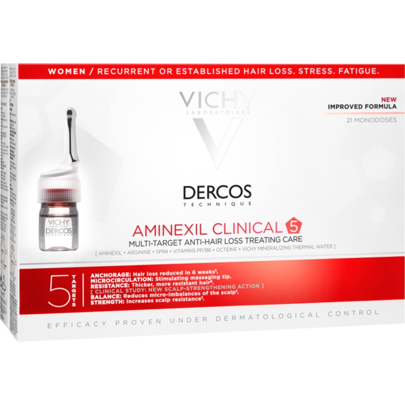 Vichy Dercos Aminexil Clinical 5 vietinio poveikio priemonė nuo plaukų slinkimo moterims 21x6 ml
