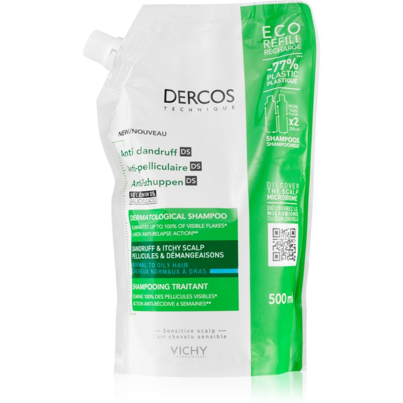 Vichy Dercos Anti-Dandruff шампунь проти лупи для нормального та жирного волосся замінний блок 500 мл