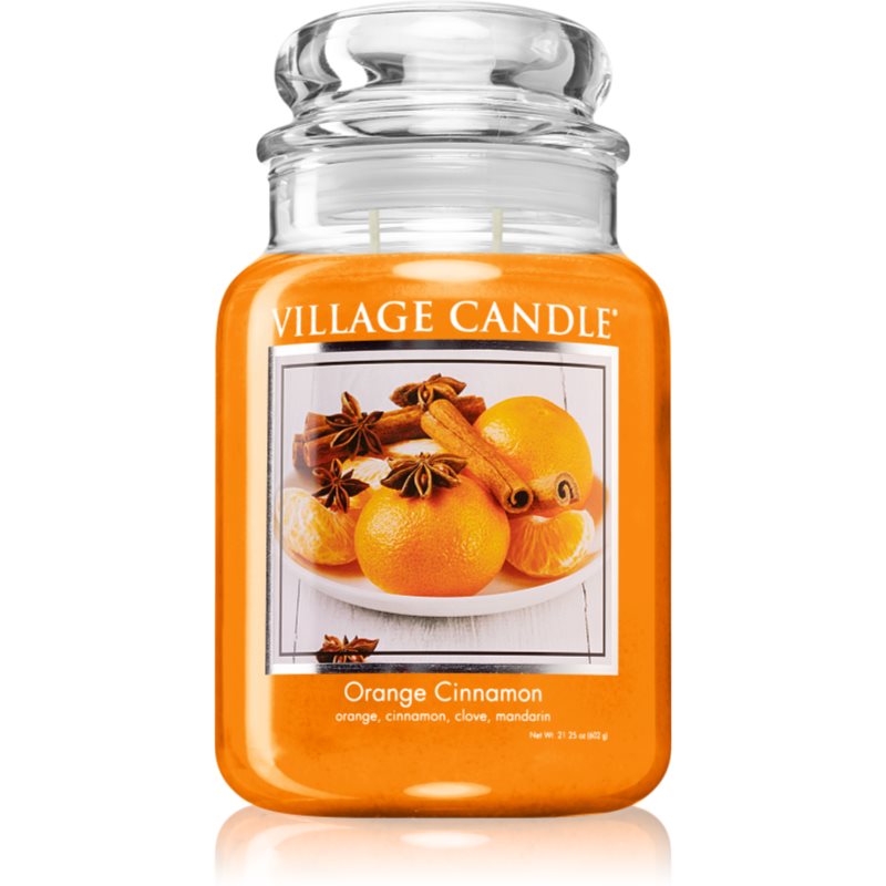 Village Candle Orange Cinnamon dišeča sveča (Glass Lid) 602 g