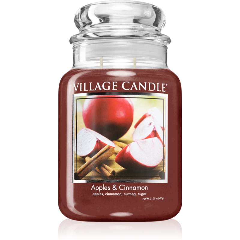 E-shop Village Candle Apples & Cinnamon vonná svíčka (Glass Lid) 602 g