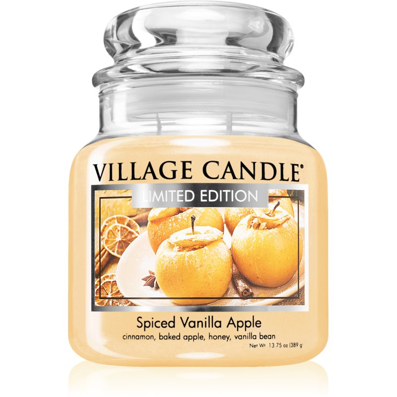 Village Candle Spiced Vanilla Apple Duftkerze (Glass Lid) 389 g