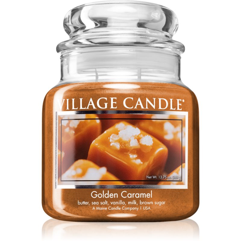 Village Candle Golden Caramel dišeča sveča (Glass Lid) 389 g