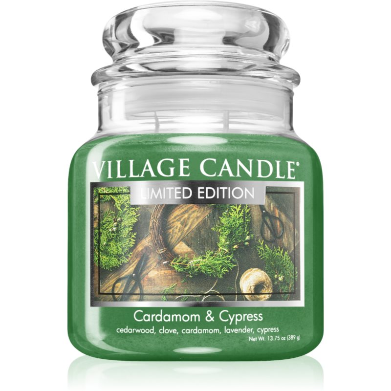 Village Candle Cardamom & Cypress ароматна свещ (Glass Lid) 389 гр.