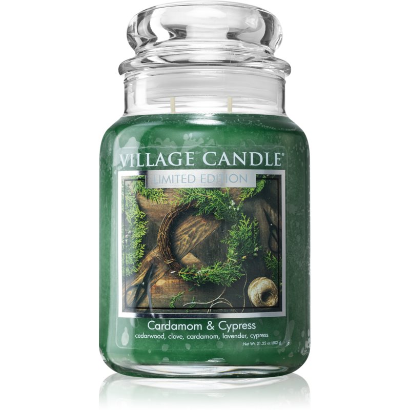 Village Candle Cardamom & Cypress świeczka zapachowa (Glass Lid) 602 g