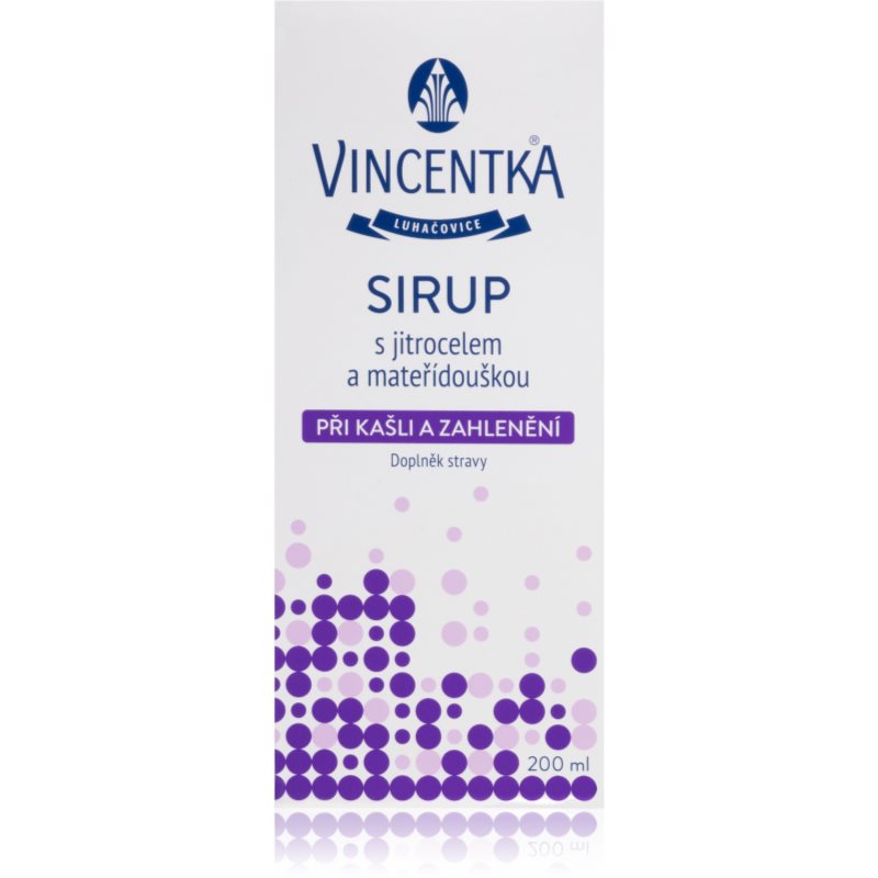 Vincentka Sirup s skorocelom a materinou dúškou sirup na vlhký kašeľ a zahlienenie 200 ml