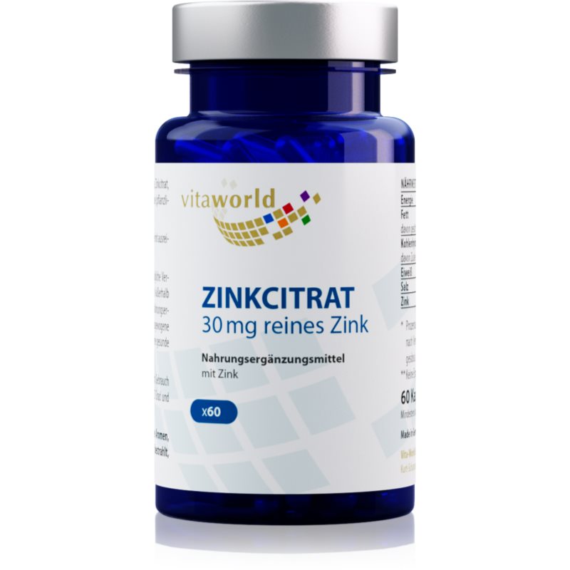Vita World Zink citrat 30 mg Kapseln zur Unterstützung des Immunsystems, schöner Haare und Haut 52 g