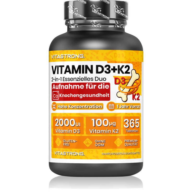 VITASTRONG Vitamin D3 + K2 Tabletten für eine normale Funktion des Immunsystems, gesunde Knochen und Zähne und gute Muskelaktivität 365 g
