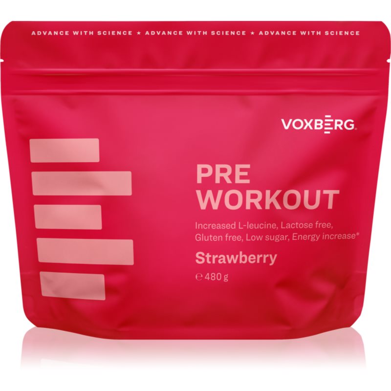Voxberg Pre-Workout komplex aminokyselin pro udržení energie a kognitivní výkonnosti příchuť Strawberry 480 g
