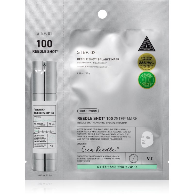 VT Cosmetics VT Cosmetic Reedle Shot 100 2-Step Mask εντατικά αναζωογονητική μάσκα για θεραπεία επιδερμίδας δύο φάσεων 26.5 γρ