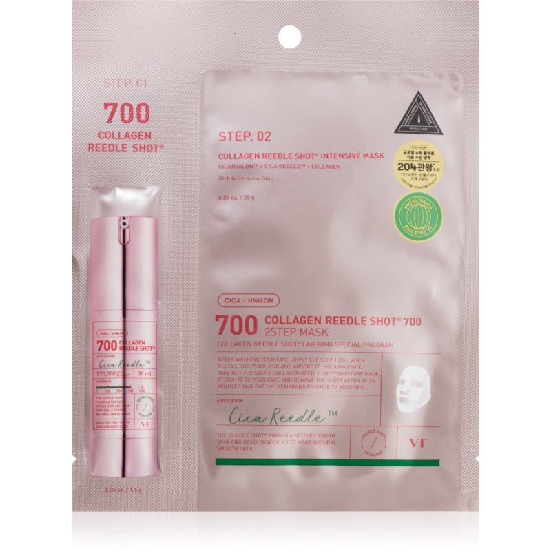 VT Cosmetics Collagen Reedle Shot 700 2-Step Mask Lifting und festigende Maske für eine zwei-Phasen-Hautpflege 28.5 g