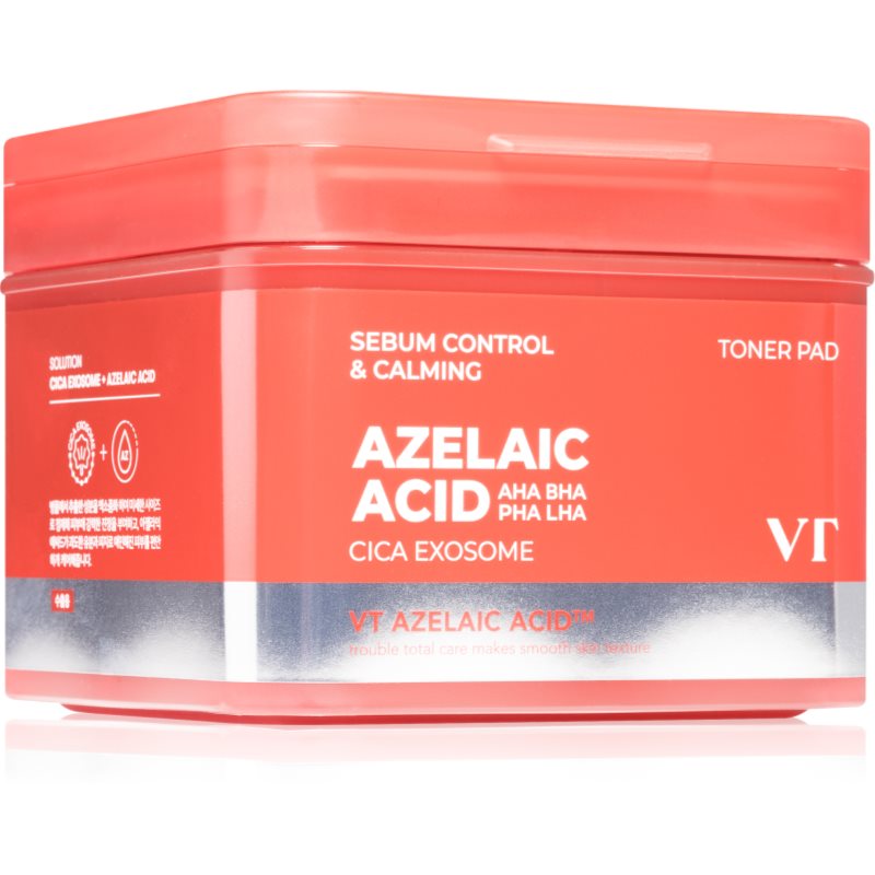 VT Cosmetics Azelaic Acid Sebum Control & Calming Toner Pad тонизиращи възглавнички за подхранване и хидратация 60 бр.