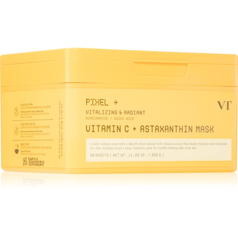 VT Cosmetics Vitamin C Astaxanthin Mask озаряваща хидратираща маска да уеднакви цвета на кожата голяма опаковка 30 бр.