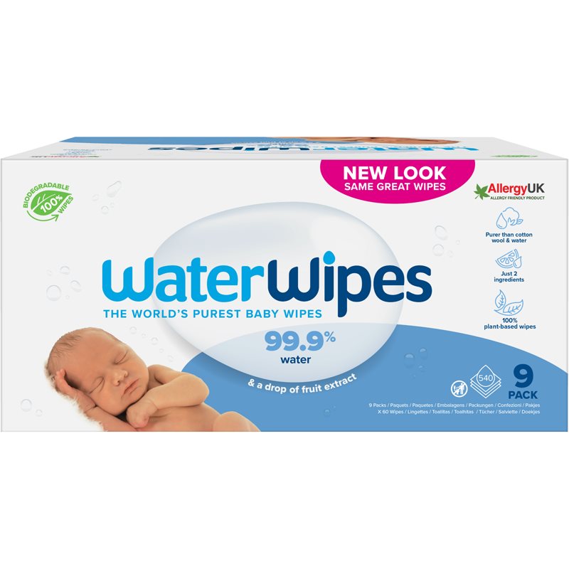 Water Wipes Baby Wipes švelnios drėgnosios servetėlės kūdikiams 9x60 vnt.