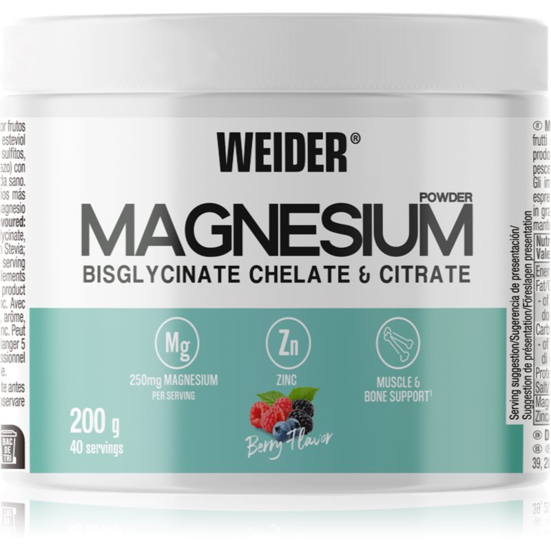 Weider Magnesium Bisglycinate & Citrate prášek pro podporu energetického metabolismu příchuť Berries 200 g
