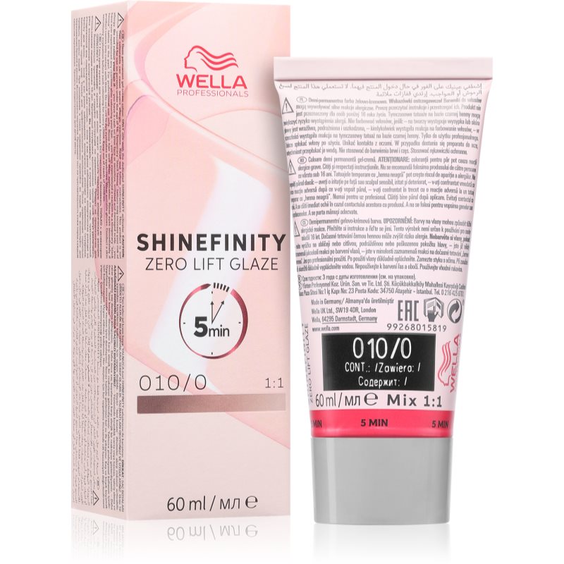 Wella Professionals Shinefinity Zero Lift Glaze demi-permanentní barva na vlasy odstín 010/0 Lightest Blonde Natural 60 ml