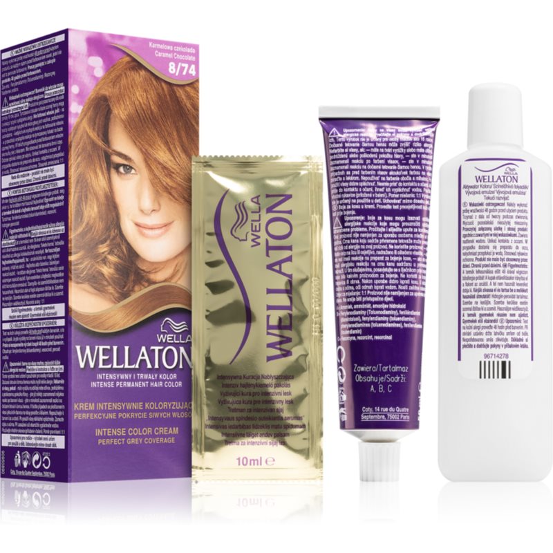 Wella Wellaton Intense Permanent Hair Dye With Argan Oil Shade 8/74 Caramel Chocolate 1 Pc