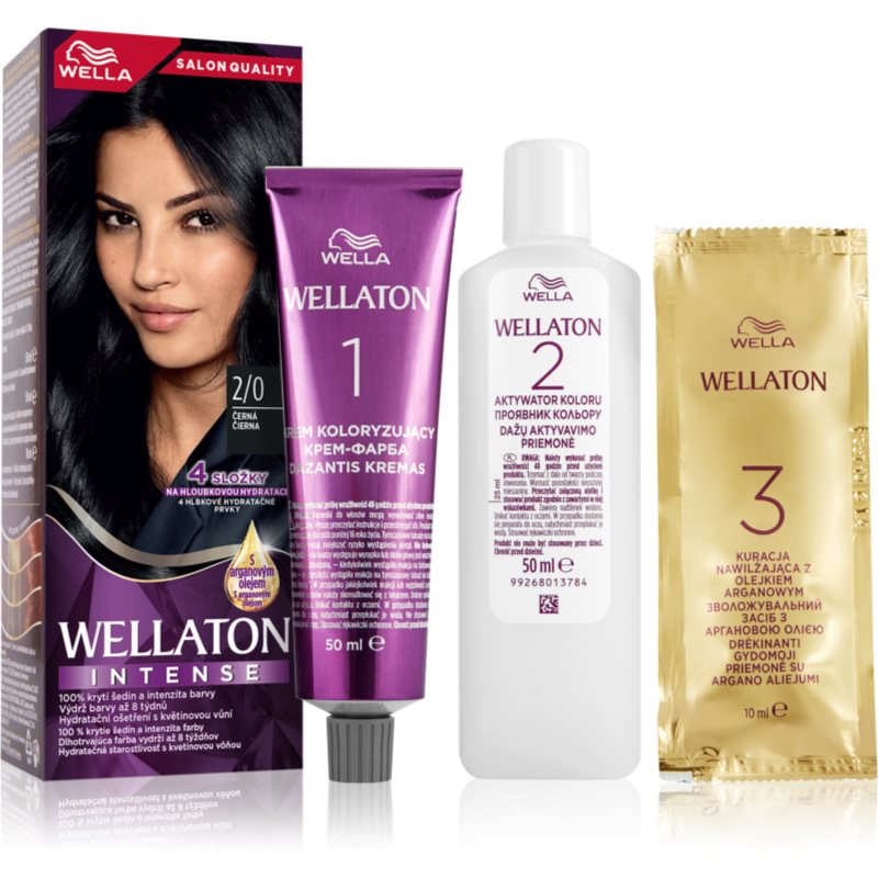 Wella Wellaton Intense Permanent Hair Dye With Argan Oil Shade 2/0 Black 1 Pc