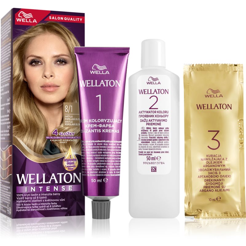 Wella Wellaton Intense permanent hair dye with argan oil shade 8/1 Light Ash Blonde 1 pc
