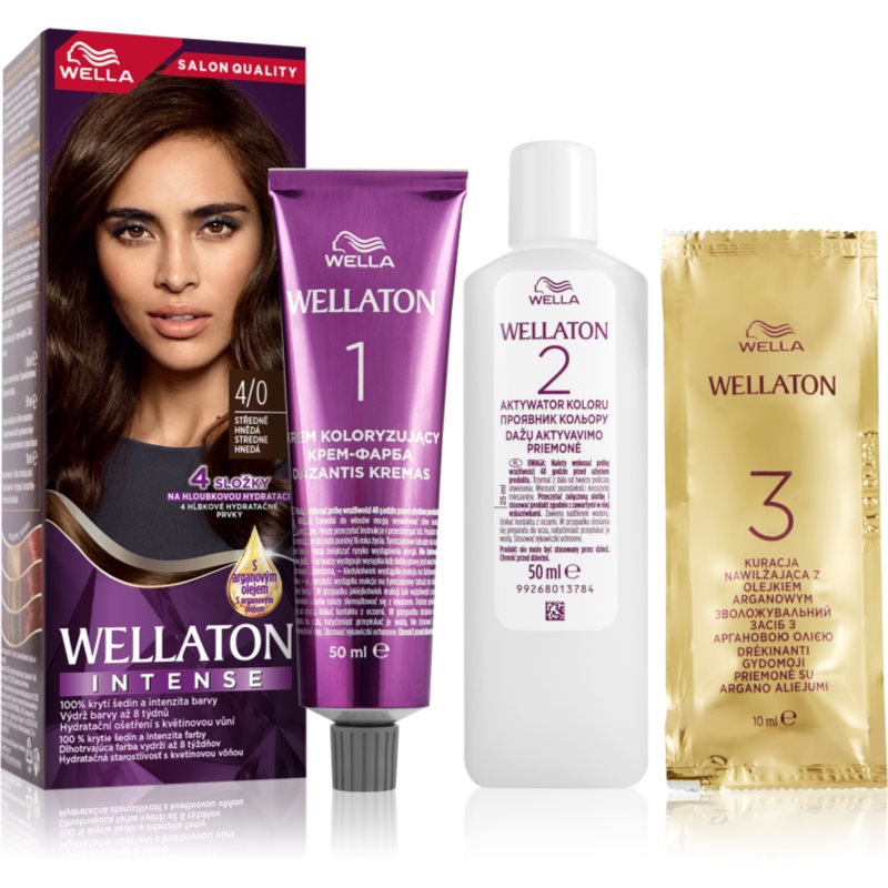 Wella Wellaton Intense coloration cheveux permanente à l'huile d'argan teinte 4/0 Medium Brown 1 pcs female