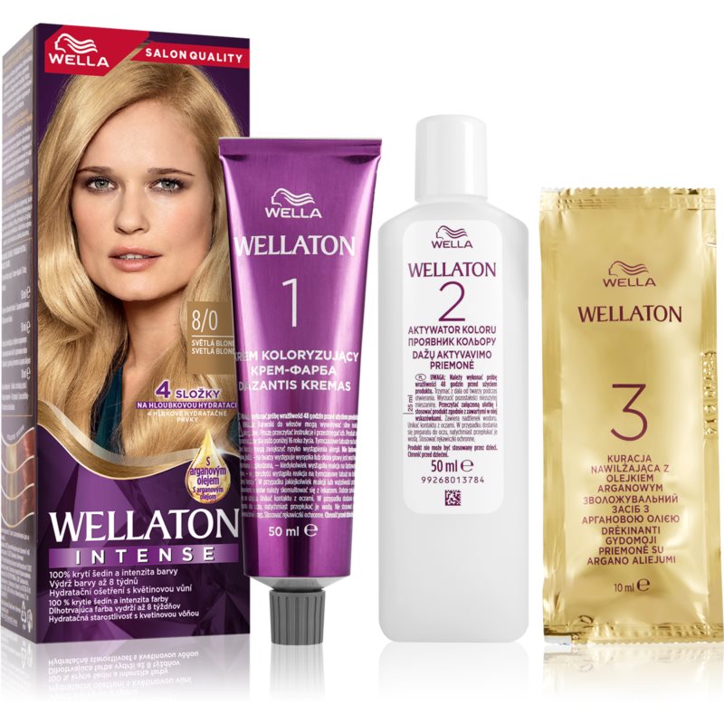 Wella Wellaton Intense coloration cheveux permanente à l'huile d'argan teinte 8/0 Light Blonde 1 pcs female