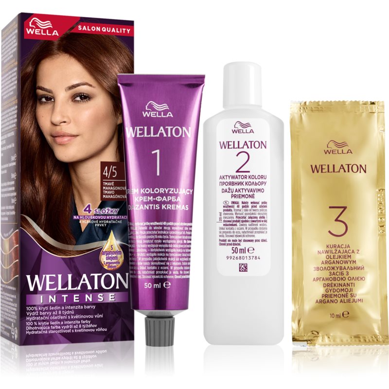 Wella Wellaton Intense coloration cheveux permanente à l'huile d'argan teinte 4/5 Addictive Mahogany 1 pcs female