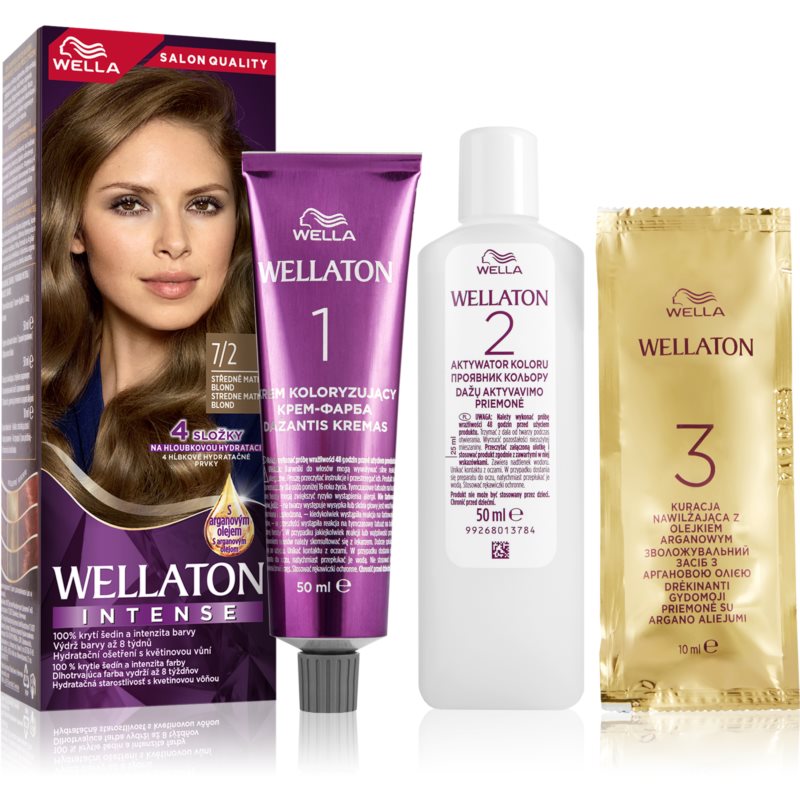 Wella Wellaton Intense Permanent Hair Dye With Argan Oil Shade 7/2 Matte Medium Blond 1 Pc