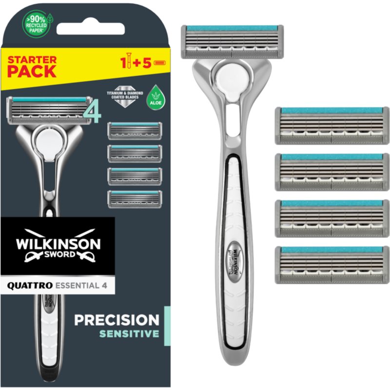 Wilkinson Sword Quattro Titanium Sensitive Rasoir + lames De Rechange 1 Pcs