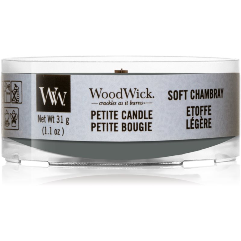 

Woodwick Soft Chambray вотивна свічка з дерев'яним гнітом