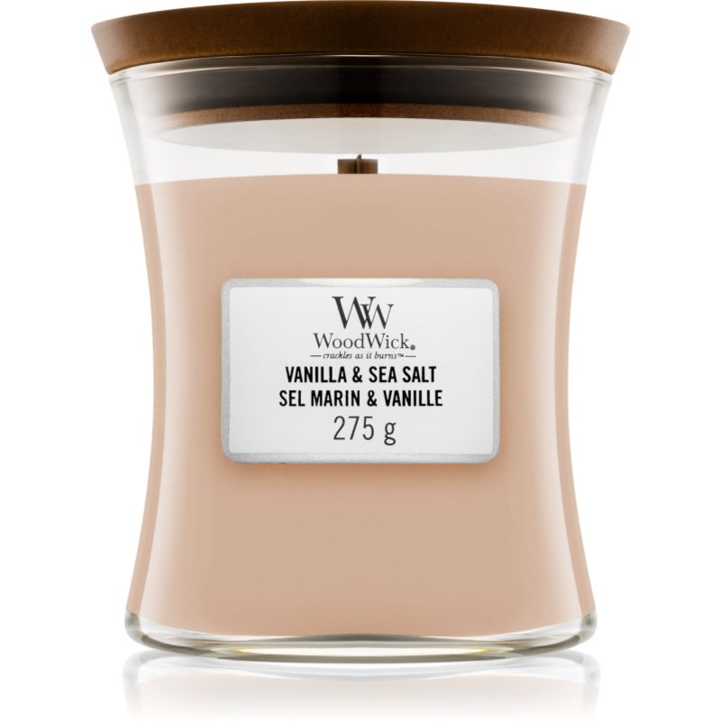 

Woodwick Vanilla & Sea Salt ароматизована свічка  з дерев'яним гнітом