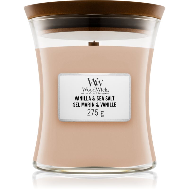 Woodwick Vanilla & Sea Salt świeczka zapachowa z drewnianym knotem 275 g