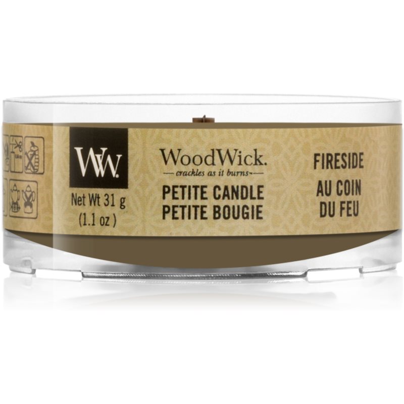 Woodwick Fireside nedidelė kvapni žvakė medinė dagtis 31 g