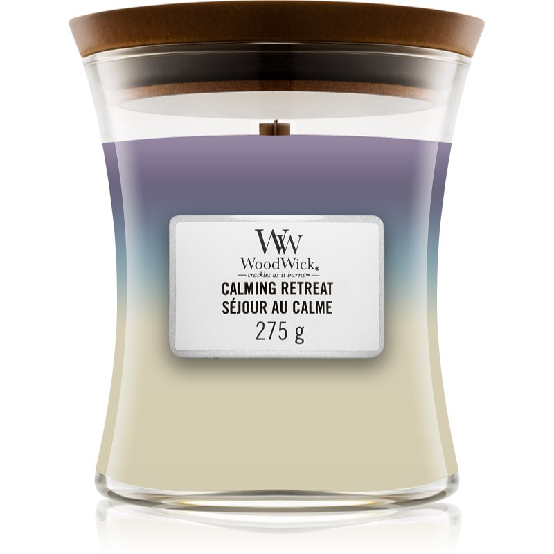 Woodwick Trilogy Calming Retreat scented candle with wooden wick 275 g
