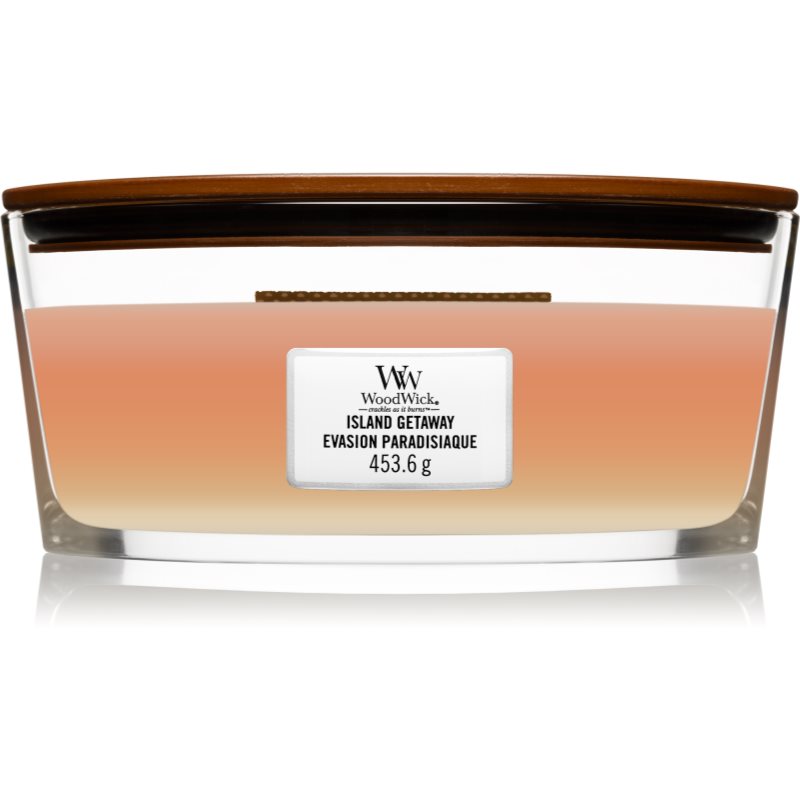 Woodwick Trilogy Island Getaway scented candle with wooden wick (hearthwick) 453 g
