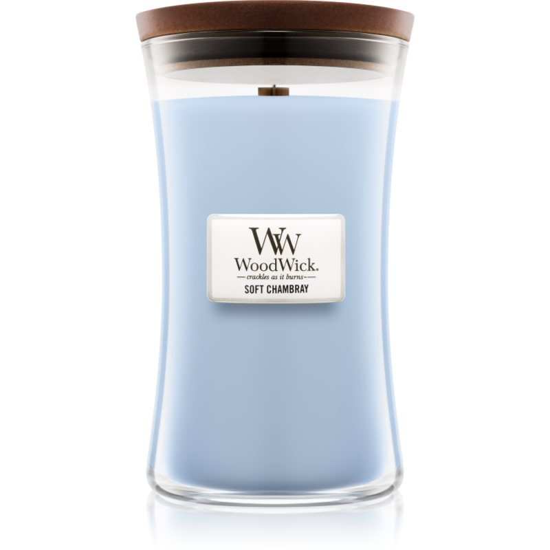 

Woodwick Soft Chambray aроматична свічка з дерев'яним гнітом