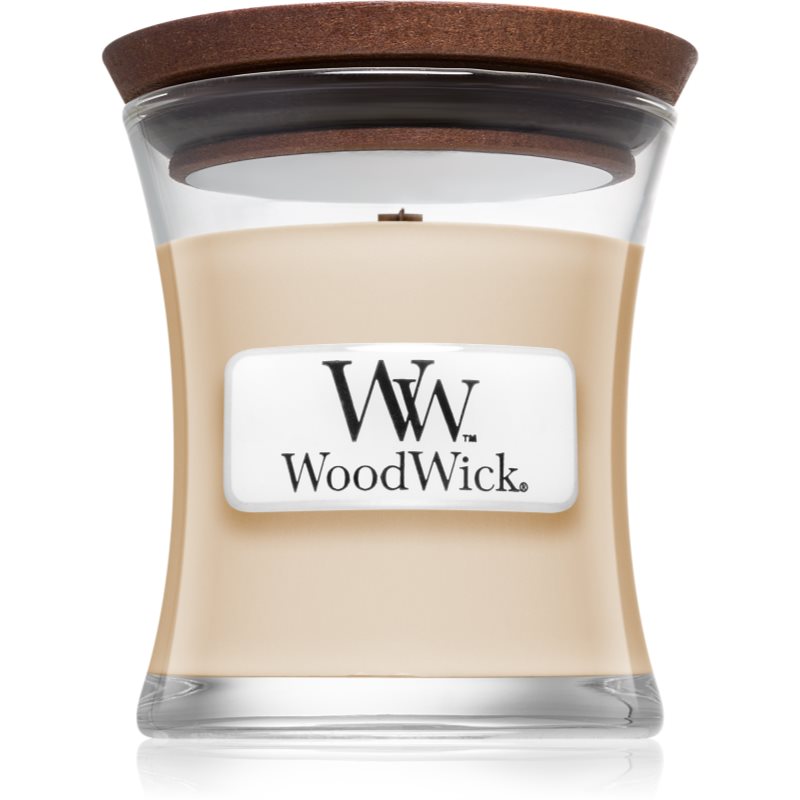 Woodwick Vanilla Bean dišeča sveča z lesenim stenjem 85 g