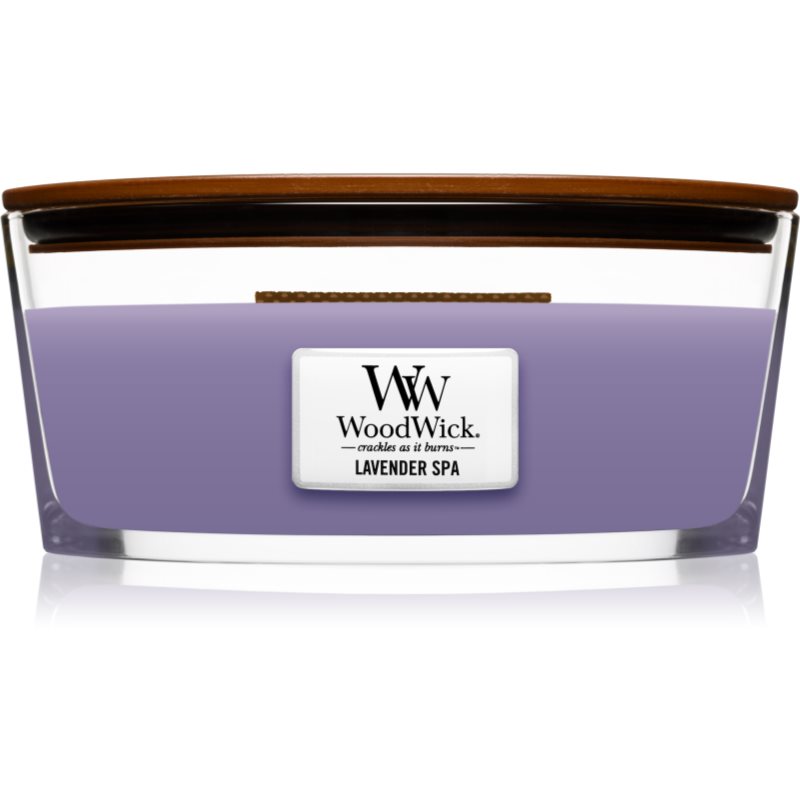 Woodwick Lavender Spa scented candle with wooden wick (hearthwick) 453 g
