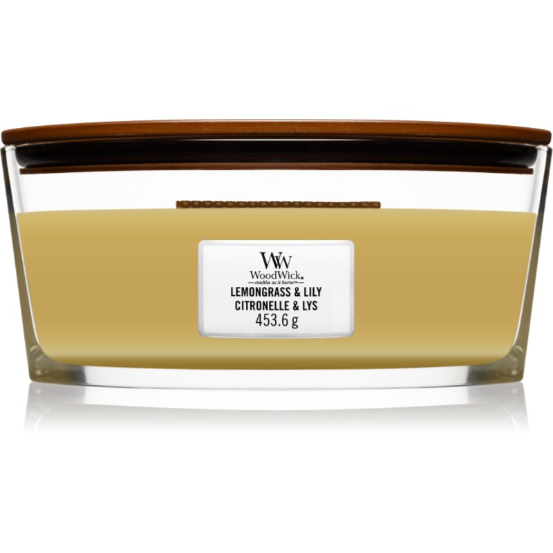 

Woodwick Lemongrass & Lily aроматична свічка з дерев'яним гнітом (hearthwick
