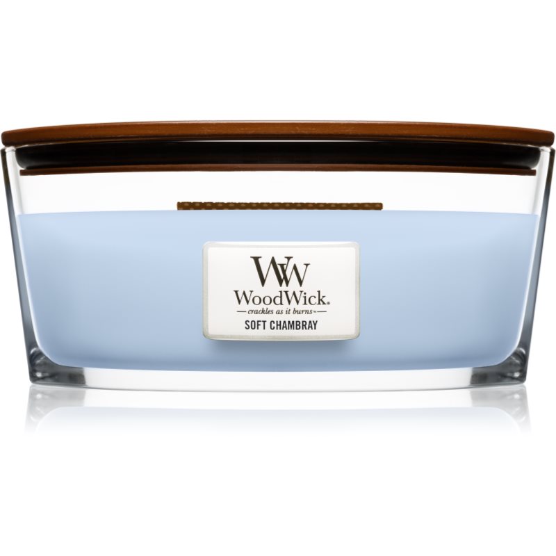 

Woodwick Soft Chambray aроматична свічка з дерев'яним гнітом (hearthwick
