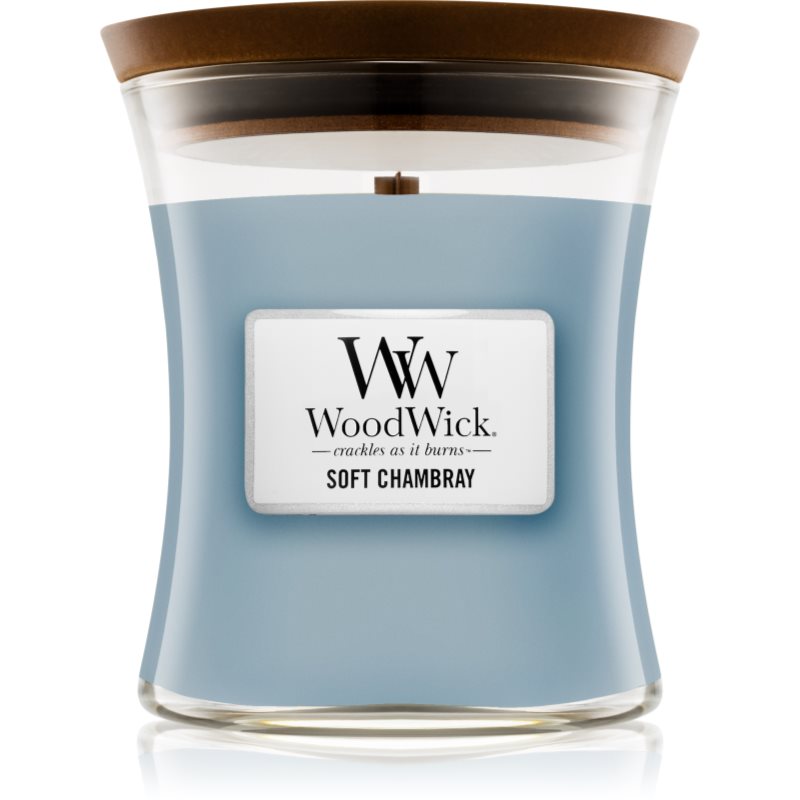 

Woodwick Soft Chambray aроматична свічка з дерев'яним гнітом