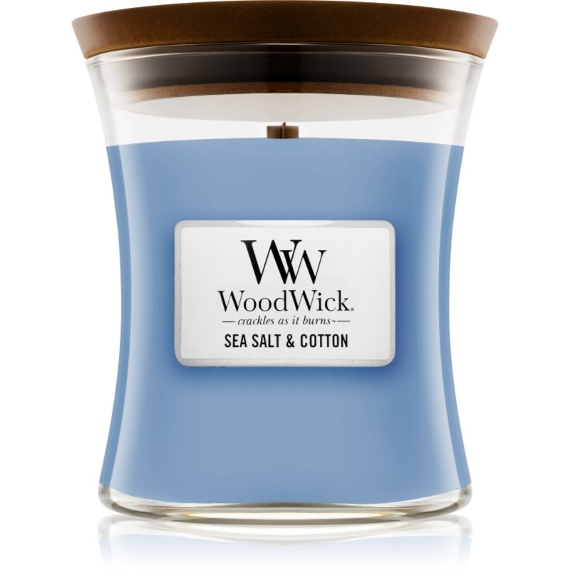 

Woodwick Sea Salt & Cotton aроматична свічка з дерев'яним гнітом