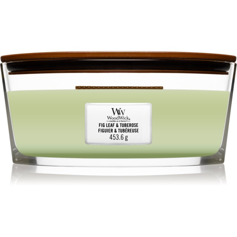 

Woodwick Fig Leaf & Tuberose aроматична свічка з дерев'яним гнітом (hearthwick