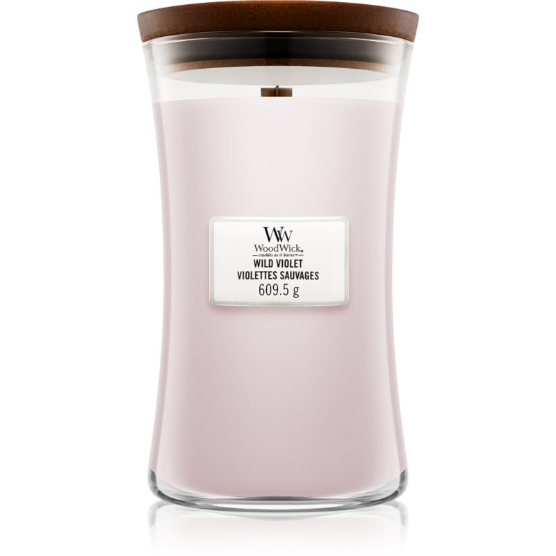 

Woodwick Wild Violet aроматична свічка з дерев'яним гнітом