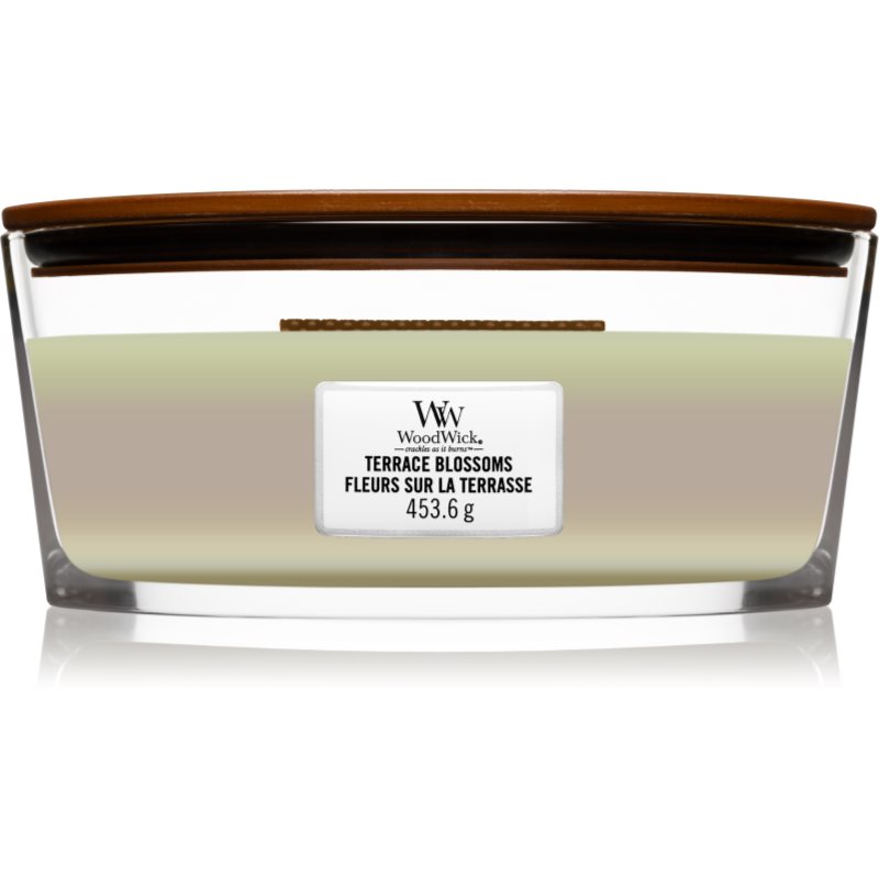 

Woodwick Trilogy Terrace Blossoms aроматична свічка з дерев'яним гнітом (hearthwick