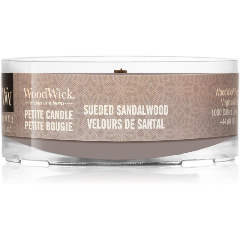 

Woodwick Suede & Sandalwood вотивна свічка з дерев'яним гнітом