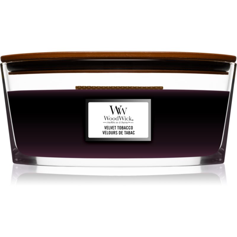 

Woodwick Velvet Tobacco aроматична свічка з дерев'яним гнітом (hearthwick