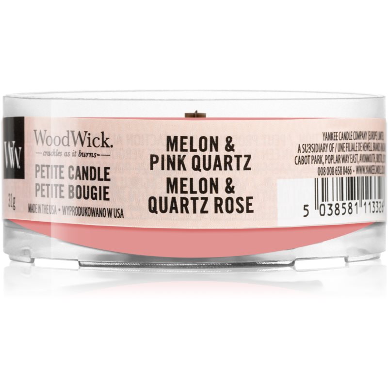 

Woodwick Melon & Pink Quarz вотивна свічка з дерев'яним гнітом