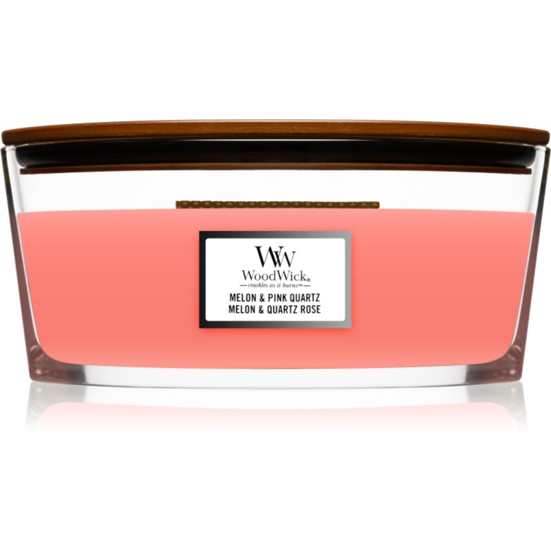 Woodwick Melon & Pink Quarz scented candle with wooden wick (hearthwick) 453,6 g
